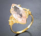 Золотое кольцо с персиковым морганитом редкой огранки 5,7 карата Золото