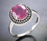 Превосходное cеребряное кольцо с крупным рубином 3,31 карата и черными шпинелями Серебро 925