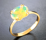 Золотое кольцо с ярким полупрозрачным ограненным эфиопским опалом 1,49 карата Золото