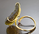 Золотое кольцо с редким молдавитом 15,32 карата и сапфирами