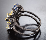 Серебряное кольцо с кианитом, аметистами, голубыми топазами и танзанитами