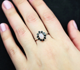 Симпатичное серебряное кольцо с розовым кварцем и черными шпинелями Серебро 925