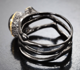 Серебряное кольцо с дымчатым кварцем и диопсидами