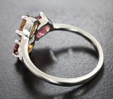 Эффектное серебряное кольцо с разноцветными турмалинами