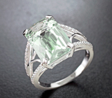 Ажурное серебряное кольцо с зеленым аметистом Серебро 925