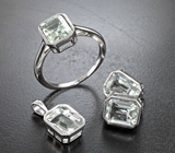 Стильный серебряный комплект с зелеными аметистами Серебро 925