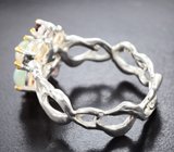 Серебряное кольцо с кристаллическими эфиопскими опалами и альмандинами гранатами