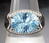 Шикарное серебряное кольцо с голубым топазом лазерной огранки Серебро 925