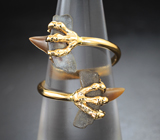 Золотое кольцо с редкими артефактами - ископаемыми зубами акулы Isurolamna 2,46 карата