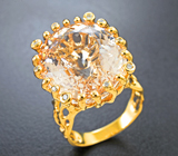 Коктейльное золотое кольцо с крупным ярким гелиодором топовой огранки 27,15 карата и бриллиантами Золото