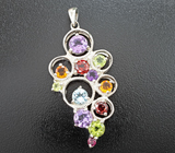 Крупный праздничный серебряный кулон с самоцветами Серебро 925