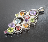 Крупный праздничный серебряный кулон с самоцветами Серебро 925