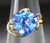 Золотое кольцо с насыщенным флюоритом со сменой цвета 4,89 карата, апатитом и шпинелью
