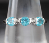 Прелестное серебряное кольцо с голубыми апатитами Серебро 925