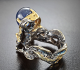 Серебряное кольцо с сапфиром 14,07 карата, цитрином и альмандином гранатом Серебро 925