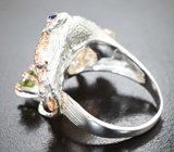 Серебряное кольцо с кристаллическими эфиопскими опалами и перидотами Серебро 925