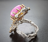 Серебряное кольцо с рубином 16,97 карата, родолитами и черными шпинелями