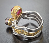 Серебряное кольцо с цветной жемчужиной, рубином и сапфиром Серебро 925