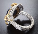 Серебряное кольцо с корундом 11,21 карата, диопсидами и черными шпинелями