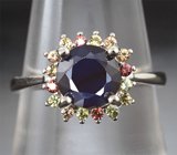 Превосходное серебряное кольцо с разноцветными сапфирами Серебро 925