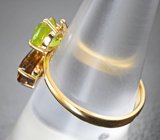 Золотое кольцо c зеленым, золотистым и коньячным сфенами 4,56 карата