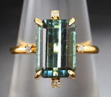 Золотое кольцо с сине-зеленым индиголитом турмалином 4,04 карата и бриллиантами