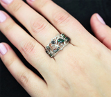 Оригинальное серебряное кольцо с ограненными черными опалами Серебро 925