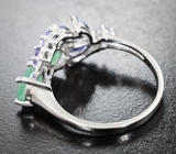 Великолепное серебряное кольцо с изумрудами и танзанитами Серебро 925