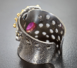 Серебряное кольцо с сапфиром и аметистами