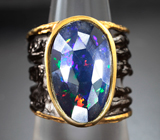 Серебряное кольцо с ограненным черным опалом Серебро 925