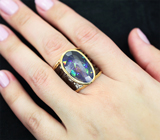 Серебряное кольцо с ограненным черным опалом Серебро 925