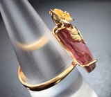 Золотое кольцо с арбузным турмалином огранки «роза» 8 карат