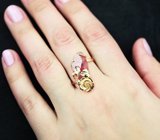 Золотое кольцо с арбузным турмалином огранки «роза» 8 карат