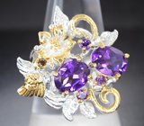 Сребряное кольцо с аметистами и гранатом Серебро 925