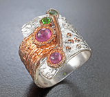 Серебряное кольцо с сапфирами и диопсидами Серебро 925