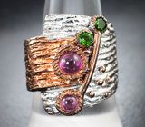 Серебряное кольцо с сапфирами и диопсидами Серебро 925