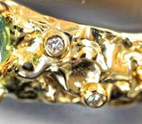 Золотое кольцо с редким голубовато-зеленым турмалином 3,89 карата и бриллиантами