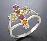 Оригинальное серебряное кольцо с разноцветными турмалинами и цитринами