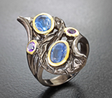 Серебряное кольцо с кианитами и аметистами