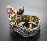Серебряное кольцо с розовым и сливовым аметистами и мозамбикским гранатом Серебро 925