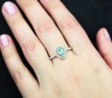 Серебряное кольцо с зеленовато-голубым муассанитом высокой чистоты 1 карат