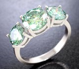 Серебряное кольцо с зеленовато-голубыми муассанитами высокой чистоты 3,61 карата