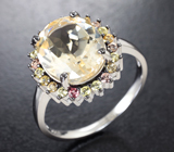 Стильное серебряное кольцо с цитрином и разноцветными сапфирами