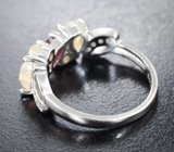 Серебряное кольцо с кристаллическими эфиопскими опалами и рубином Серебро 925