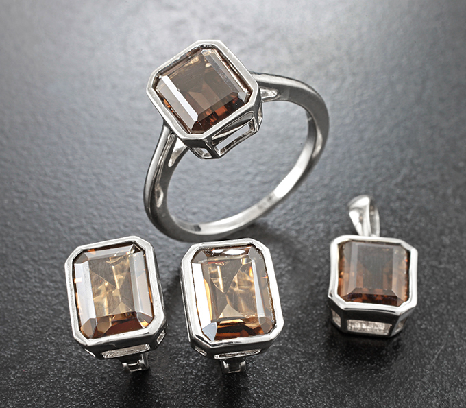 Серебряный комплект с дымчатым кварцем