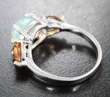 Роскошное серебряное кольцо с кристаллическим эфиопским опалом и цитринами Серебро 925