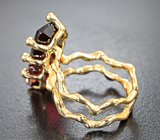 Золотое кольцо с крупным полихромным вишнево-шоколадным турмалином 8,36 карата и бриллиантами Золото