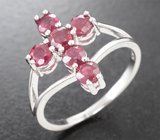 Замечательное серебряное кольцо с рубинами
