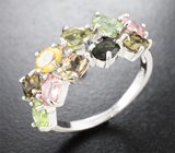 Праздничное серебряное кольцо с разноцветными турмалинами и бериллами