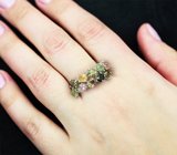 Праздничное серебряное кольцо с разноцветными турмалинами и бериллами